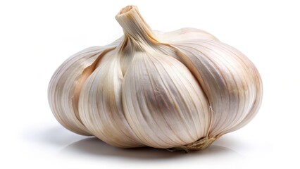 Obraz premium Single Garlic Bulb on White Background