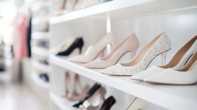 Elegant Bridal Shoes Collection on Display in a Luxurious Boutique