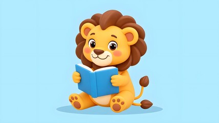 Obraz premium Cartoon lion reading time
