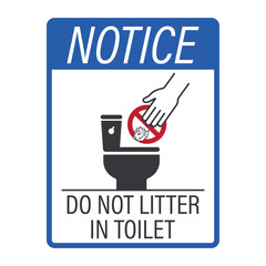 Isolated outline prohibition hand throw toilet paper on bowl WC, for keep clean, do not litter or bathroom sign