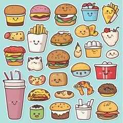 Cute Cartoon Pixel Art Fast Food Illustrations