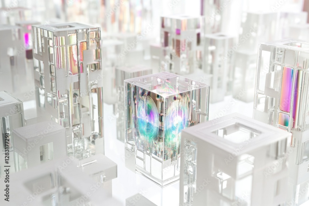 Poster group of transparent glass cubes on a flat surface, ideal for showcasing objects or adding visual in