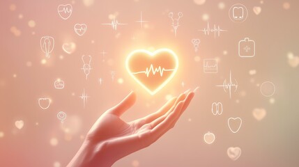 A hand offers a glowing heart symbol.