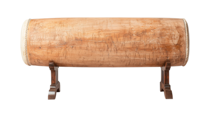 A traditional bedug drum resting on an elegant wooden stand