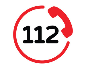 Red 112 Emergency Call Icon Public Safety Symbol High Quality Vector
