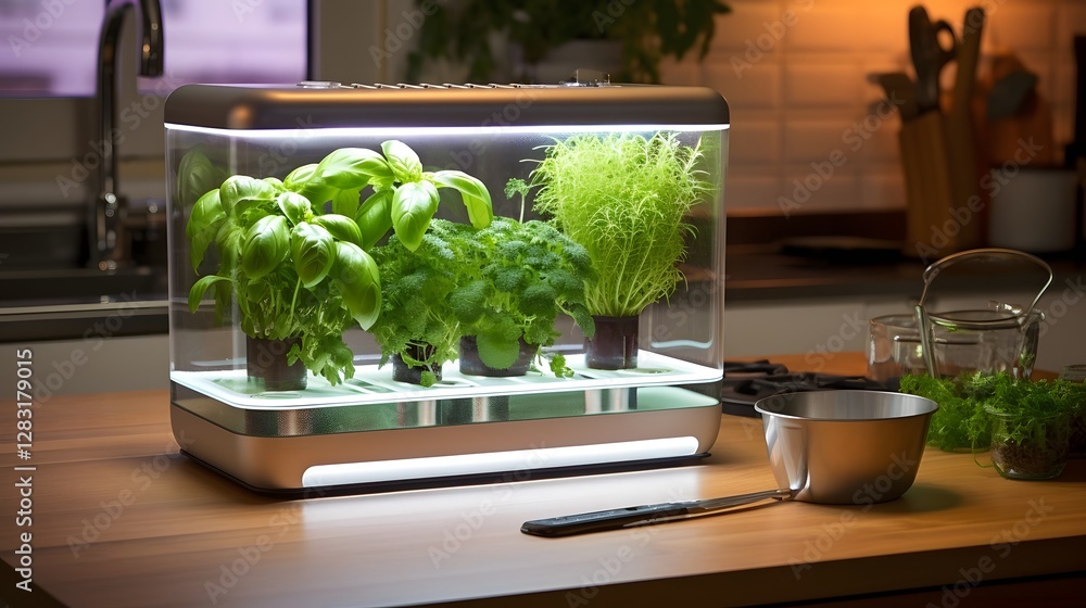 Aufkleber a compact self contained indoor herb garden equipped with smart led lighting and an automated wateri
