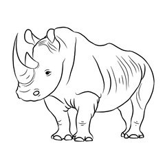 Fototapeta premium Rhino cartoon, vector illustration, rhino icon isolated on white background. Line art.