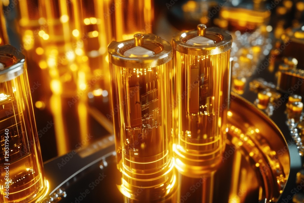 Poster close-up view of various tubes arranged on a table