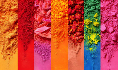 Vibrant Colorful Spices and Powders Arranged in Vertical Stripes