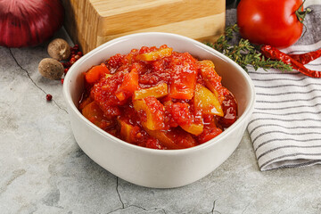 Homemade Lecho with tomato and paprika