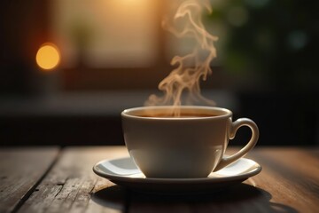 Rising steam from a freshly brewed cup of coffee, steam, cooking, comfort