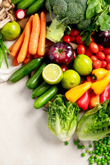 Assortment of fresh organic vegetables in rainbow colors.