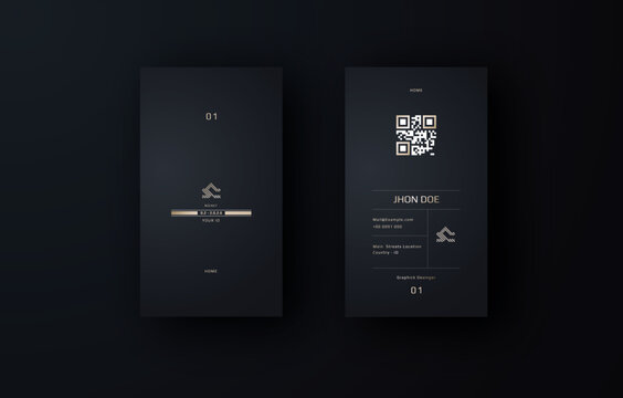 Vertical Modern Professional Business Card Template with QR Code and Gold Accent	