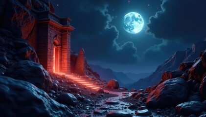 Obraz premium Soft luminescence casts a mystical glow on ancient stones, ancient, atmosphere, mystical