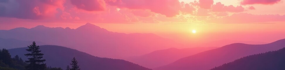 Fototapeta premium Soft pastel shades of pink and peach melt into the sky at dusk, serene scenery, calming vistas, red orange hues