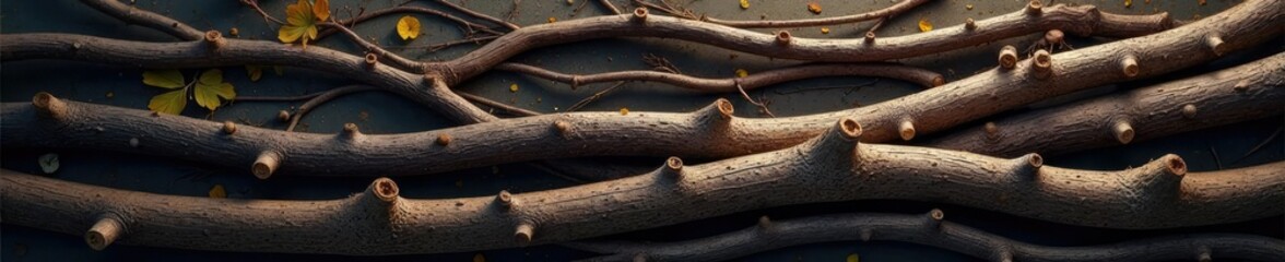 Fototapeta premium Varying thin sticks and branches forming a layered effect, rustic, twigs