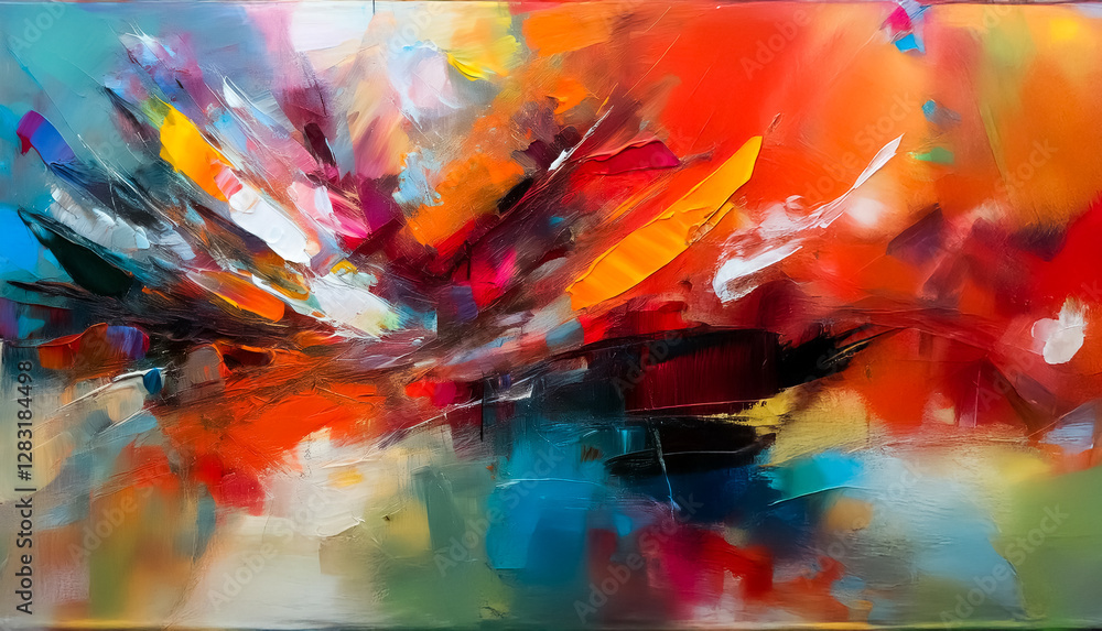 Poster vibrant abstract art with dynamic brushstrokes and a burst of colors creates an energetic and expres