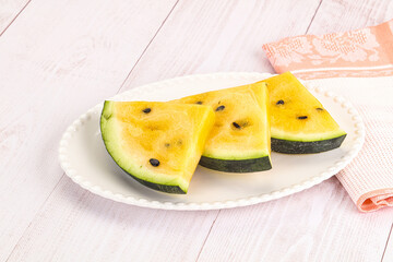 Sweet and juicy yellow watermelon slices