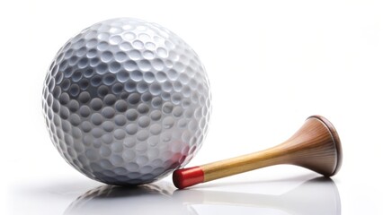 Golf Ball and Tee on White Background