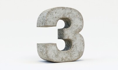Stone number three on white background