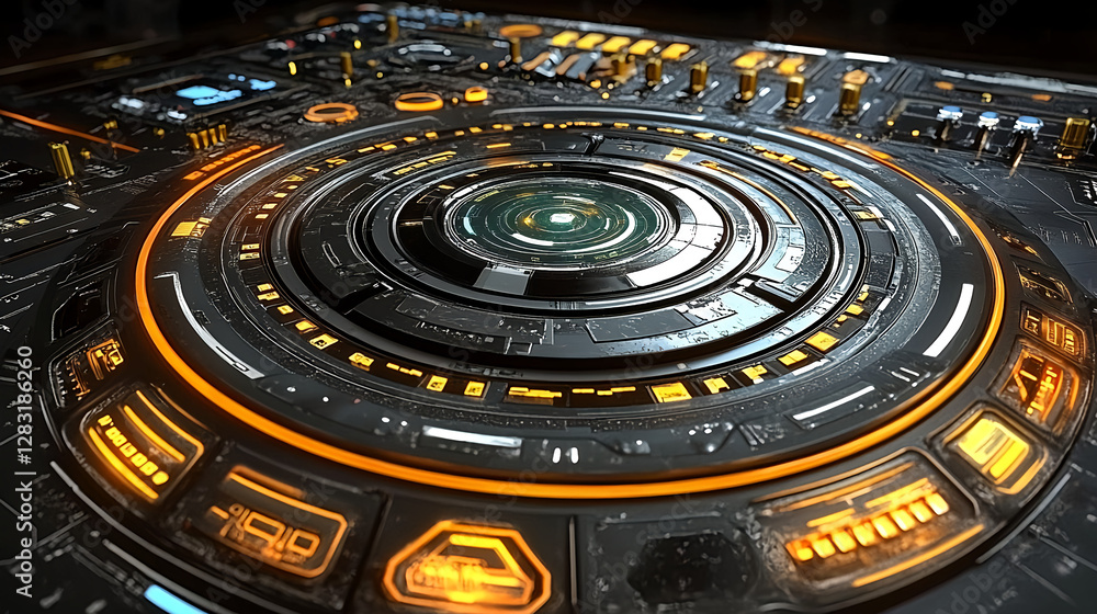 Aufkleber futuristic interface design digital space graphic elements high-tech environment close-up view moder
