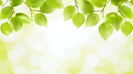 Bright Green Leaves on Branches Against Soft Bokeh Background