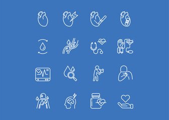 Set of icons for Cardiovascular disease. Editable stroke. Vector illustration