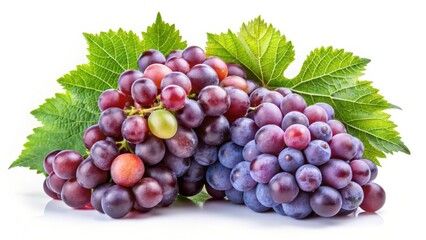 Obraz premium Red Grapes with Leaves on White Background