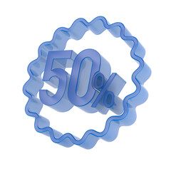 Fifty percent on white background. Isolated 3D illustration