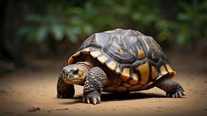 Obraz premium 1. **Giant Tortoise on Curieuse Island in the Seychelles Forest**