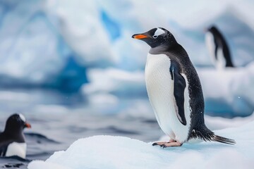Obraz premium Trip to Antarctica, South pole. Penguins birds on ice