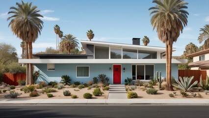 Fototapeta premium 1. **Palm Trees and Modern Mid-Century Architecture in Palm Springs, California**