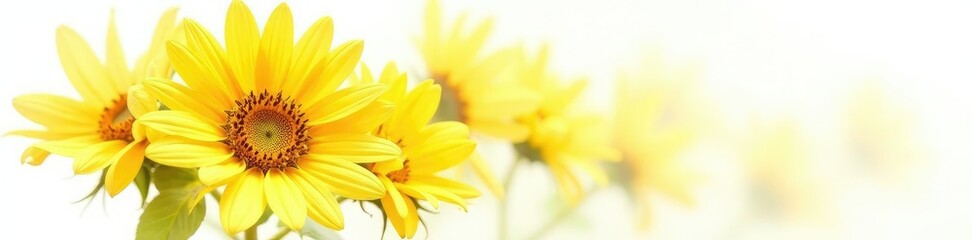 Obraz premium Bright yellow petals unfolding from a central disk, sunflower flower, flowers, white background