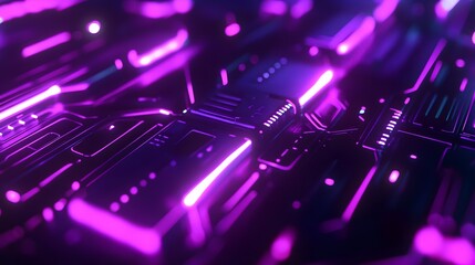 Vibrant Purple Circuit Board Abstract Design with Futuristic Digital Elements