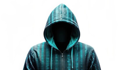 Hooded Sweatshirt, Teal Digital Print, White Background