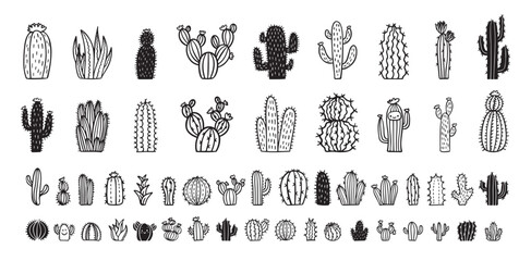 Hand drawn cactus icons. cacti doodle set. Cute sketch cactus collection. © Yanka