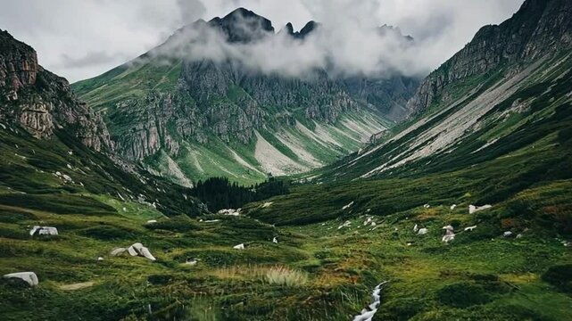 Scenic mountain landscapes with clouds rolling over