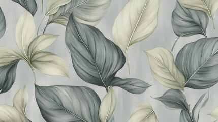 Fototapeta premium Plant drawing showing leaves in a watercolor style over a grey background