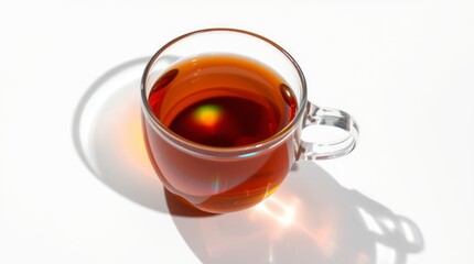 Transparent glass cup of tea and a saucer isolated on white background
