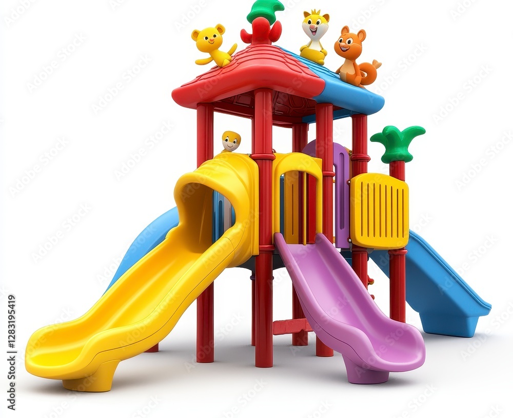 Aufkleber vibrant multi colored playground structure with slides and cartoon animal figures
