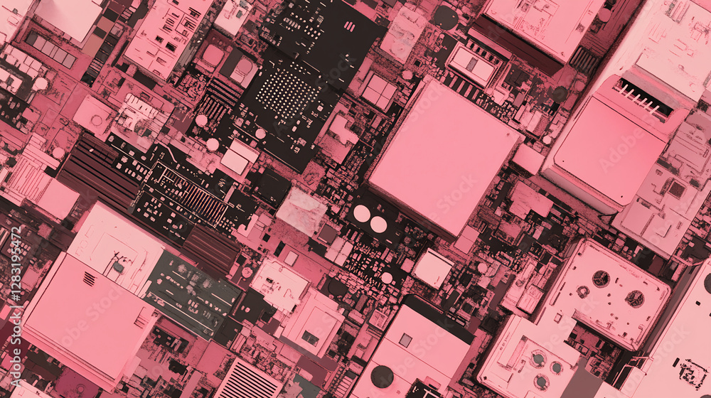 Poster intricate circuit patterns digital space abstract art tech environment aerial view modern innovation