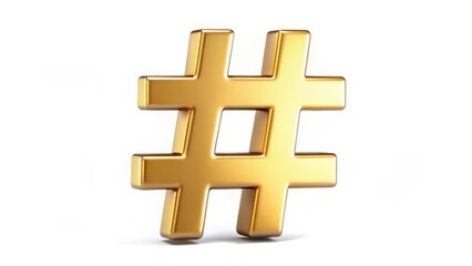 Obraz premium Golden Hashtag Symbol on White Background