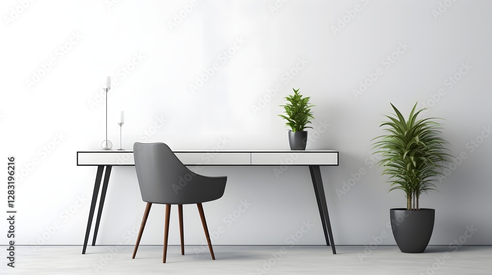 Poster minimalist and organized home office workspace with simple desk and no clutter or screens for focuse