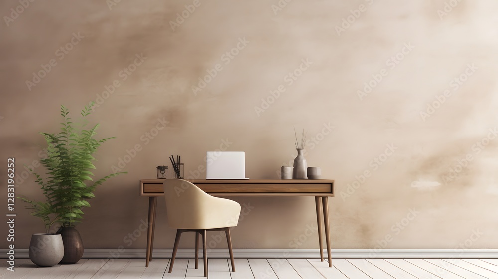 Poster minimalist and organized home office with a simple desk and decluttered workspace for increased prod