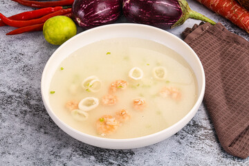 Light seafood soup with prawns