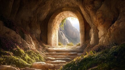 Empty Tomb of Jesus at Sunrise &ndash; Symbol of Resurrection and Faith