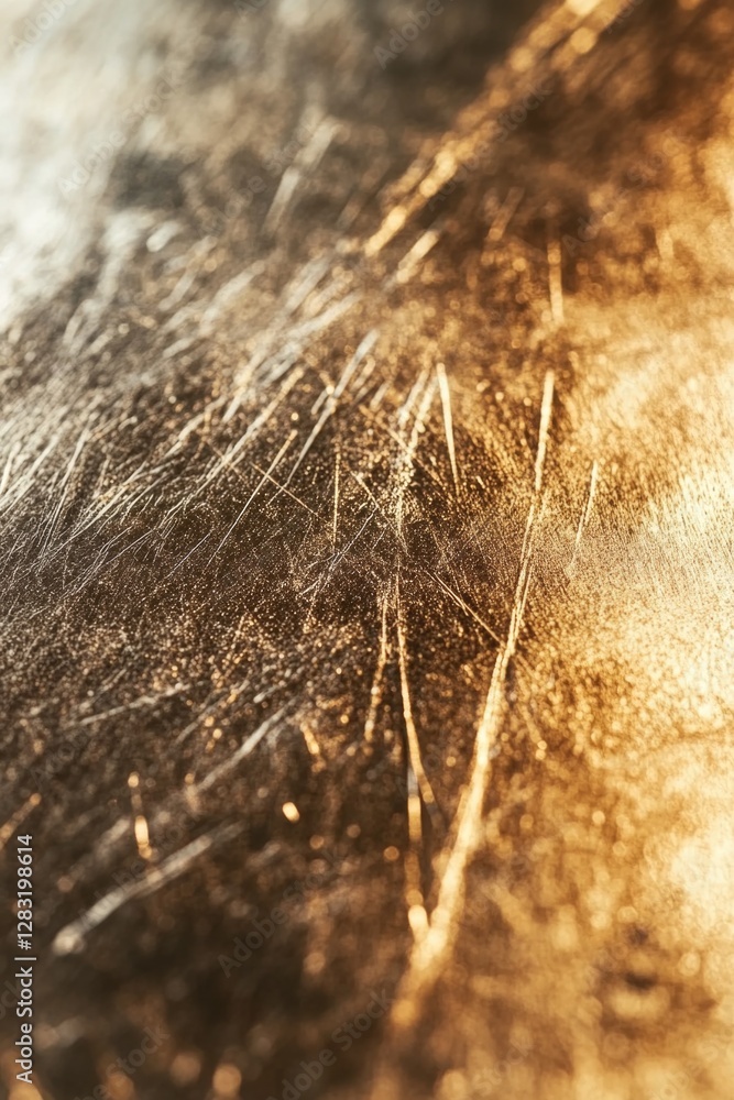 Poster a close-up view of a shiny metal surface with reflections and texture