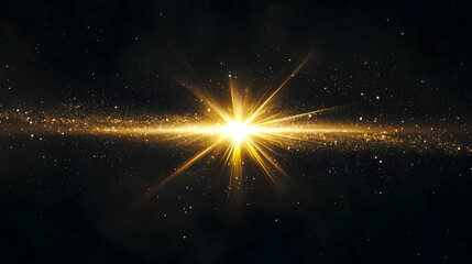 Golden Light Burst With Star Dust And Dark Background Illuminating The Scene