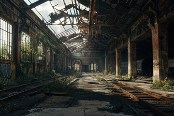 Abandoned train station interior slung derelict forsaken outcast