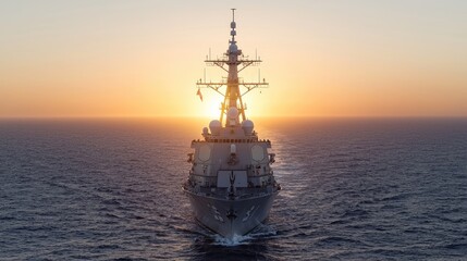 Destroyer sunset ocean warship military